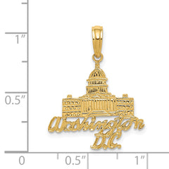 14K Gold Washington D.C. Capitol Building Charm Pendant Polished Textured Icon