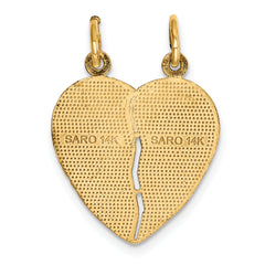 14K Gold Break-Apart Heart Charm with Diamond-Cut Finish Polished & Brushed