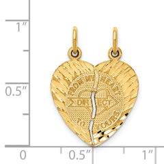 14K Gold Break-Apart Heart Charm with Diamond-Cut Finish Polished & Brushed