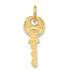 14K Gold Polished Key Charm with 3D Rounded Top Elegant & Themed Design