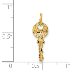 14K Gold Polished Key Charm with 3D Rounded Top Elegant & Themed Design