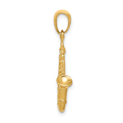 14K Gold 3D Saxophone Pendant for Men Polished, Textured Design