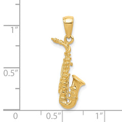 14K Gold 3D Saxophone Pendant for Men Polished, Textured Design