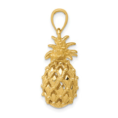 14K Gold 3D Pineapple Pendant with Polished Textured Finish Tropical Charm