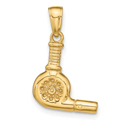 14K Gold 3D Blow Dryer Pendant with Polished Finish for Stylish Charm