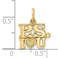 14K Gold P.S. I Love You Charm, Polished, Solid, Themed Design