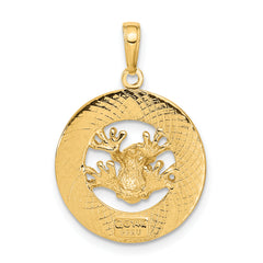 14K Gold Puerto Rico with Frog Pendant Polished, Solid, Themed Design