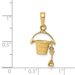 14K Gold 3D Beach Bucket with Shovel Charm Solid, Casted, Elegant Design