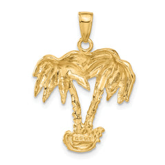 14K Gold Double Palm Trees Pendant Solid, Elegant Cast Design