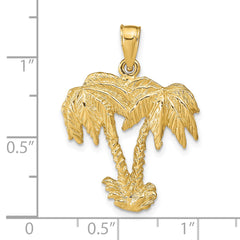 14K Gold Double Palm Trees Pendant Solid, Elegant Cast Design