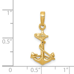 14k Gold 3D Anchor with Rope Pendant for Men Solid Cast Design