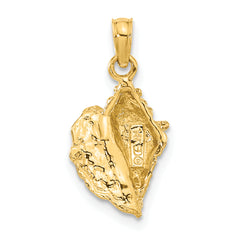 14K Gold Polished Conch Shell Pendant for Men Solid, Casted Design