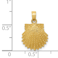 14K Gold Men's Textured Scallop Shell Pendant with Polished Finish