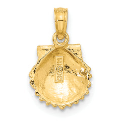 14K Gold Scallop Shell Pendant with Polished Textured Finish by Sophia Jewelers