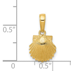 14K Gold Scallop Shell Pendant with Polished Textured Finish by Sophia Jewelers