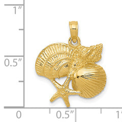 14K Gold Shell Cluster Pendant for Men with Polished Textured Finish