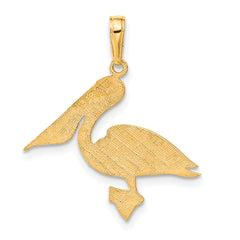 14K Gold Polished Pelican Pendant for Men with Textured Detail