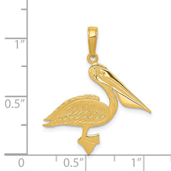 14K Gold Polished Pelican Pendant for Men with Textured Detail