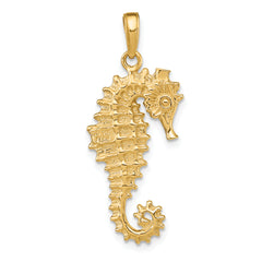 14K Gold 3D Seahorse Pendant for Men Polished & Textured Elegance