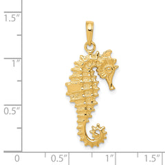 14K Gold 3D Seahorse Pendant for Men Polished & Textured Elegance