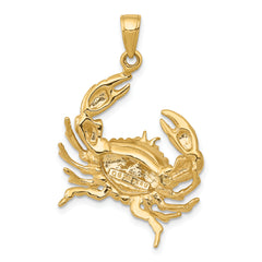 14K Gold Men's Stone Crab Pendant with Extended Claw Polished Finish