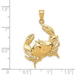 14K Gold Men's Stone Crab Pendant with Extended Claw Polished Finish