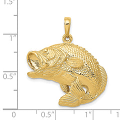14K Gold Bass Fish Jumping Pendant for Men Solid & Casted Design