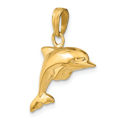 14K Gold Polished 3D Dolphin Pendant for Men Elegant, Hollow Design