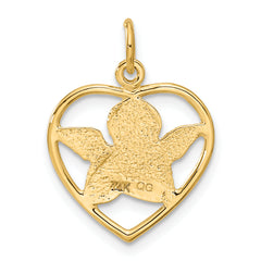 14K Gold Angel in Heart Charm Pendant Elegant Themed Design 24mm
