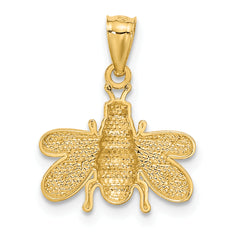 14K Gold Polished Bee Pendant with Textured Finish Elegant Design
