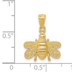 14K Gold Polished Bee Pendant with Textured Finish Elegant Design