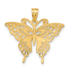 14K Gold Fancy Butterfly Pendant with Rhodium Accents and Polished Finish