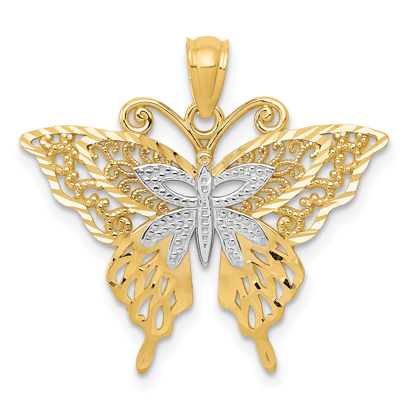 14k w/Rhodium Fancy Butterfly Pendant