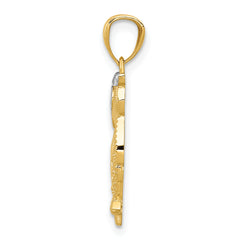 14K Gold Owl Pendant with Rhodium Accents Diamond-Cut Polished Finish