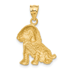 14K Gold Dog Charm with Brushed Finish and Diamond-Cut Detailing