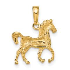 14K Gold Standing Horse Pendant for Men with Polished Finish