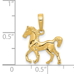 14K Gold Standing Horse Pendant for Men with Polished Finish