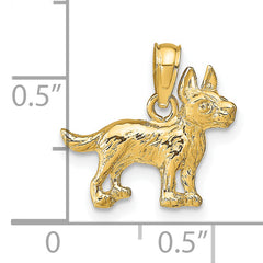 14K Gold Terrier Dog Pendant with Polished Finish and Textured Design