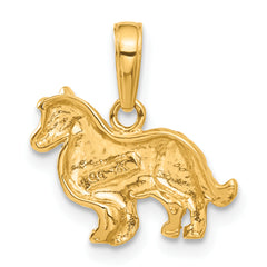 14K Gold Collie Dog Pendant with Polished Textured Finish Solid, Casted Design