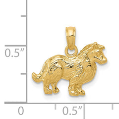 14K Gold Collie Dog Pendant with Polished Textured Finish Solid, Casted Design