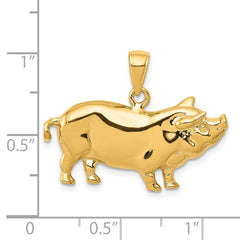 14K Gold Pot Belly Pig Pendant for Men Polished, Solid, Casted