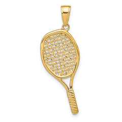 14K Gold 3D Tennis Racquet Pendant for Men Polished, Solid, Textured