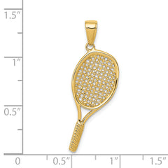 14K Gold 3D Tennis Racquet Pendant for Men Polished, Solid, Textured