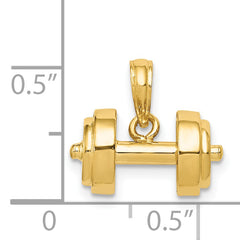 14K Gold 3D Barbell Pendant with Polished Finish Small Themed Charm