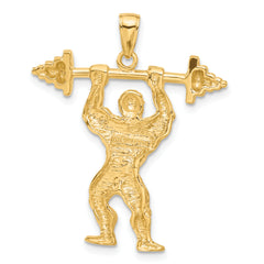 14K Gold Bodybuilder Pendant with Weights Polished Men's Charm