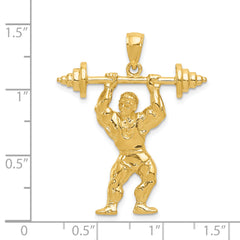 14K Gold Bodybuilder Pendant with Weights Polished Men's Charm