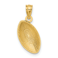14K Polished Gold Football Pendant with Laser Design Men's Textured Charm