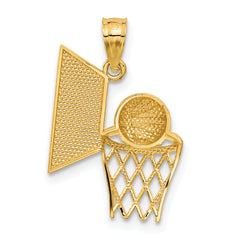 14K Gold Basketball Pendant with Polished Textured Finish, Solid Design