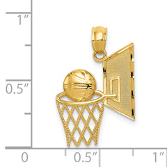 14K Gold Basketball Pendant with Polished Textured Finish, Solid Design