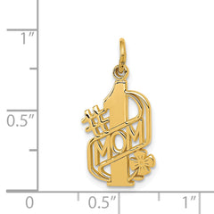 14K Gold #1 MOM Charm with Polished Finish, Solid, Gift-Ready